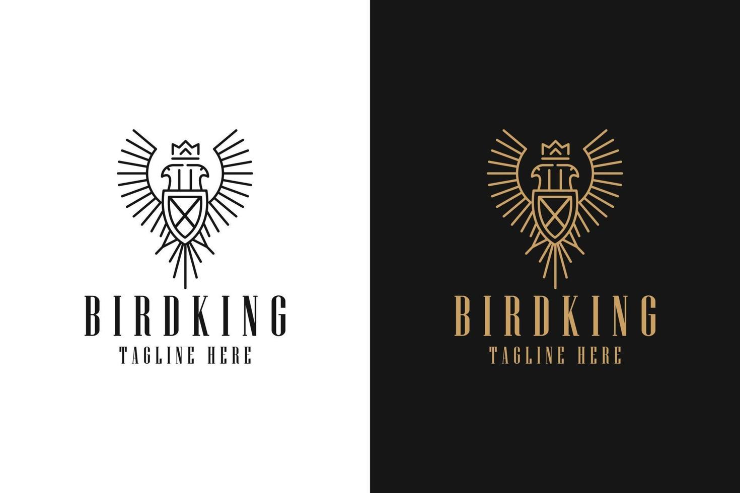 diseño de logotipo de rey pájaro. alas de pájaro águila con corona vector