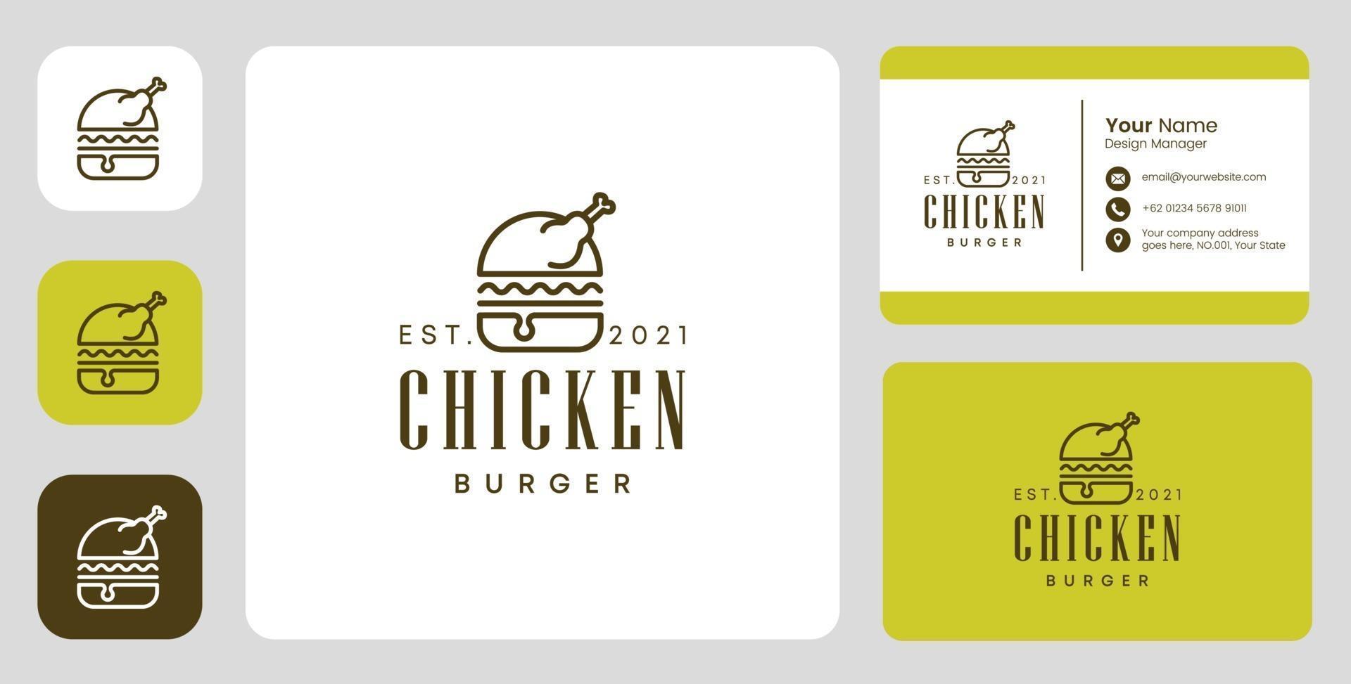 chicken burger logo with stationary design vector