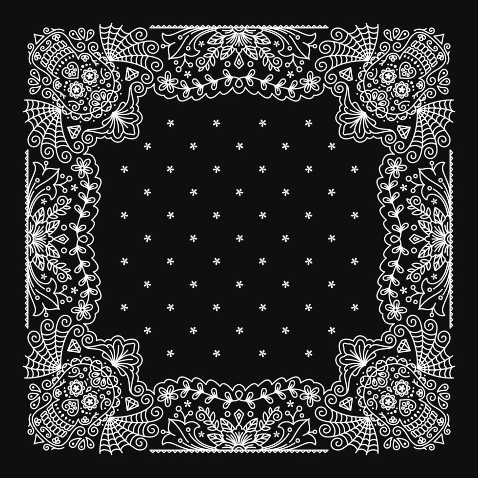 Bandana Paisley Ornament Design with mexican skull pattern vector