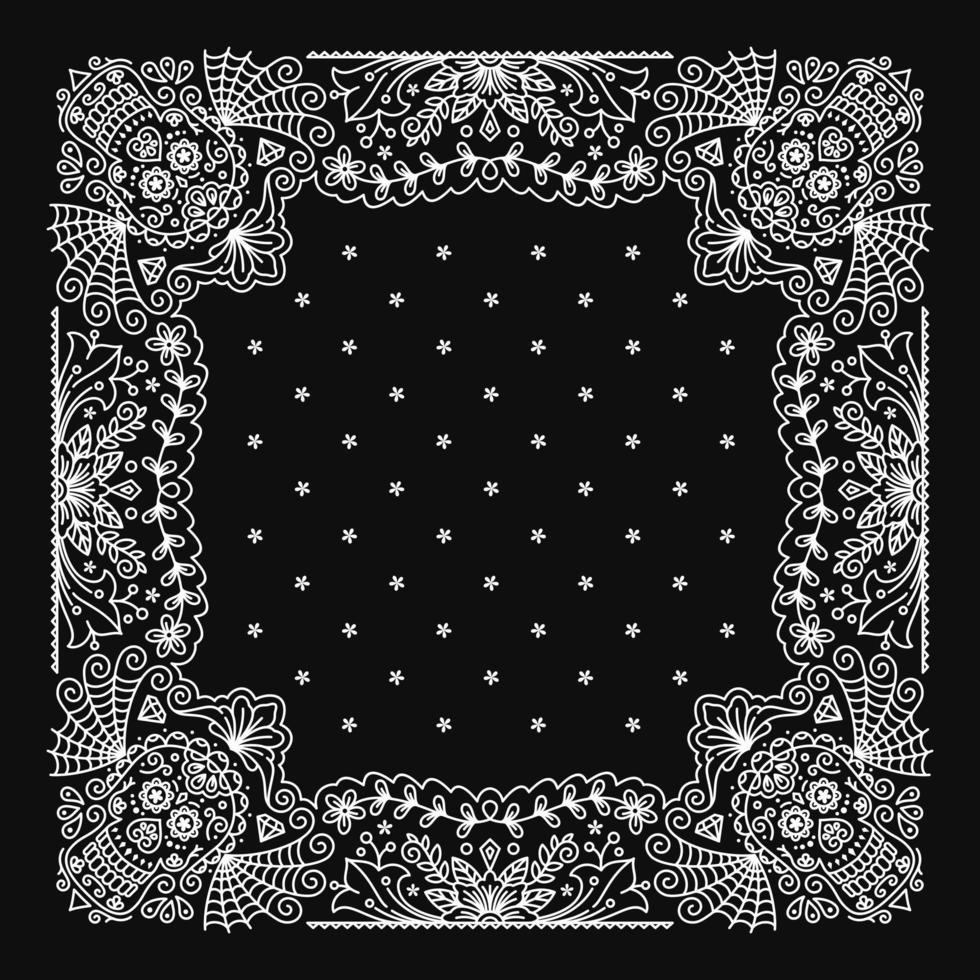 diseño de adorno de paisley bandana con patrón de calavera mexicana vector