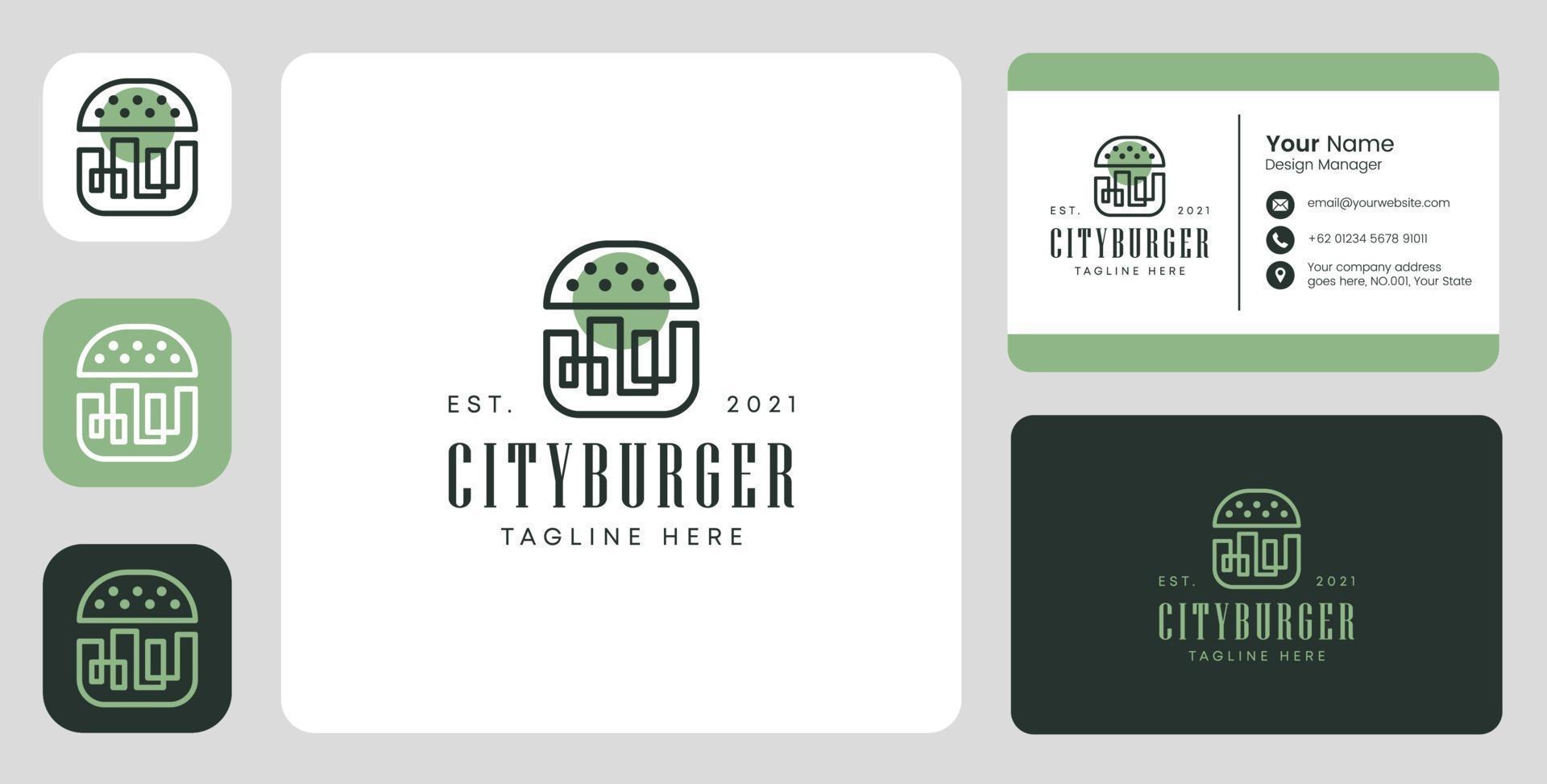 logotipo de hamburguesa de la ciudad con diseño estacionario vector