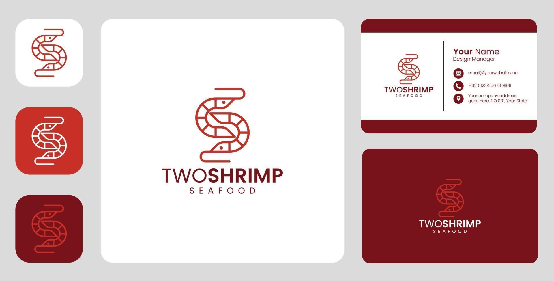 Simple shrimp fish Logo with stationary template vector