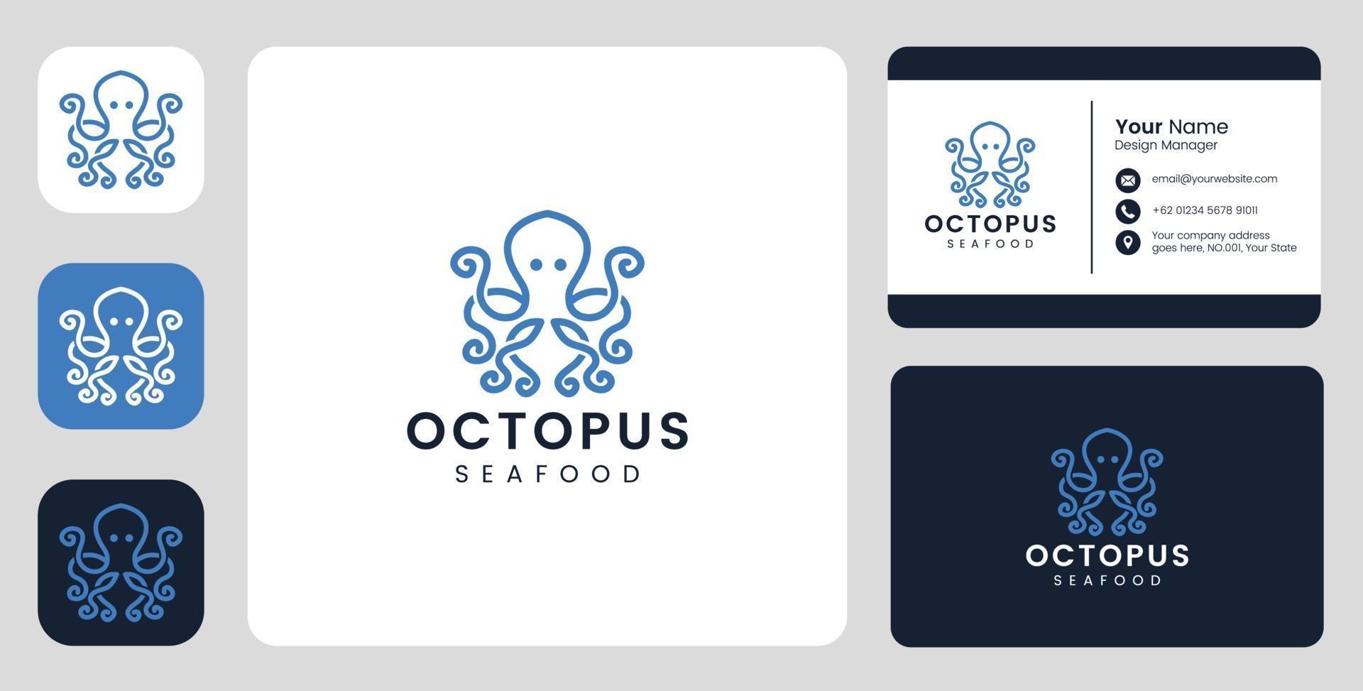 Simple Octopus fish Logo with stationary template vector