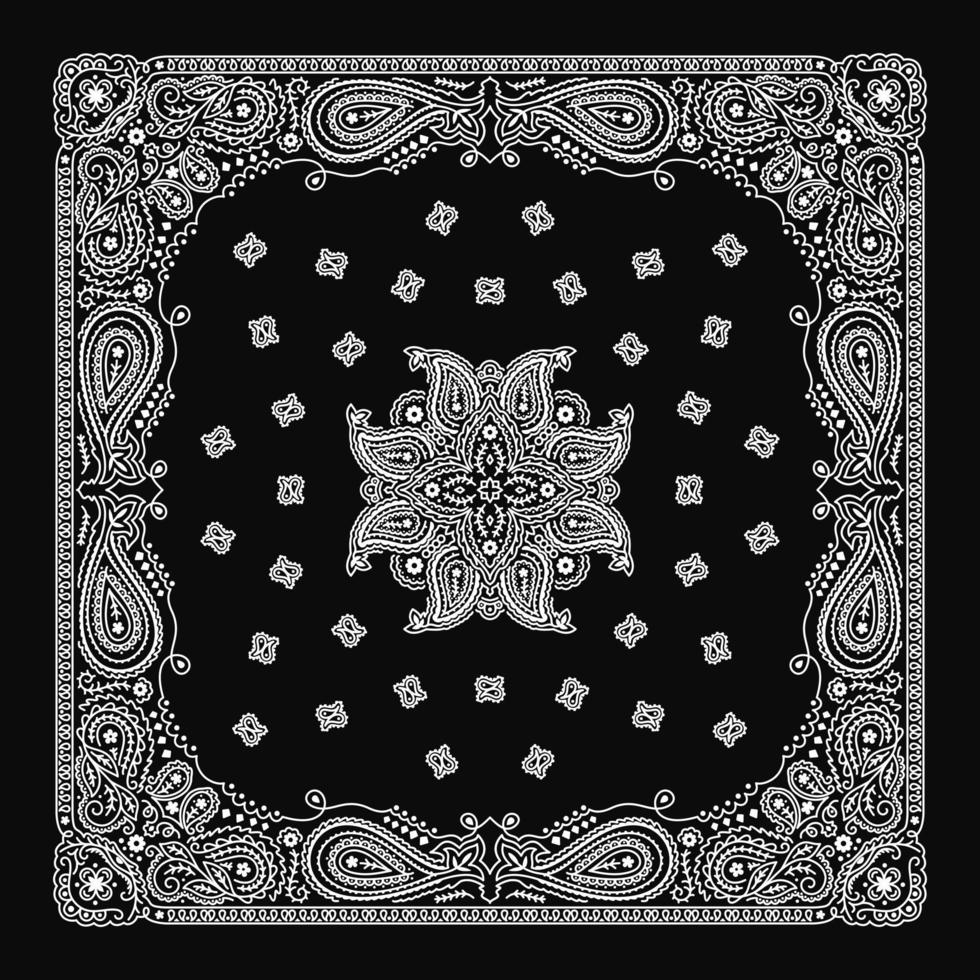 Bandana Paisley Ornament Pattern Classic Vintage Black and White vector