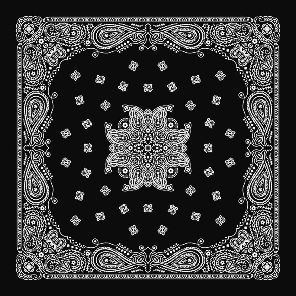 Bandana Paisley Ornament Pattern Classic Vintage Black and White vector