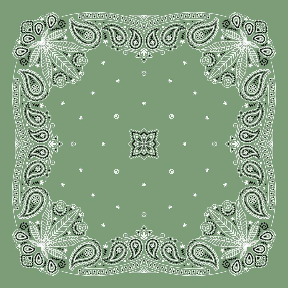 diseño de adorno de paisley bandana con hoja de cannabis vector