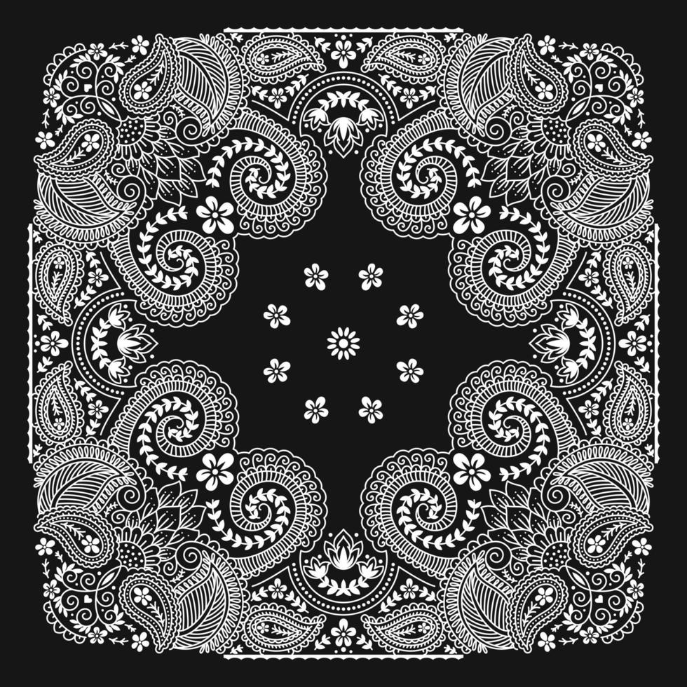 Bandana Paisley Ornament Pattern Classic Vintage Black and White vector