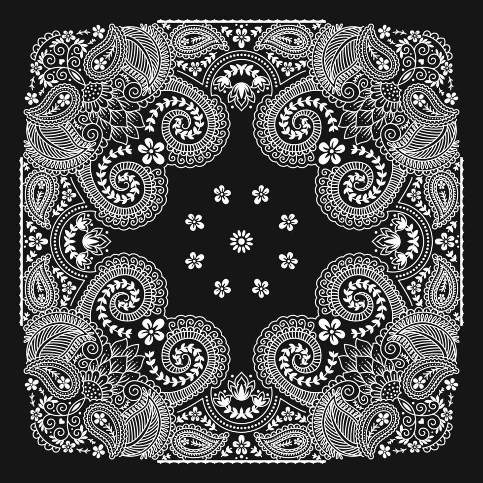 Bandana Paisley Ornament Pattern Classic Vintage Black and White vector