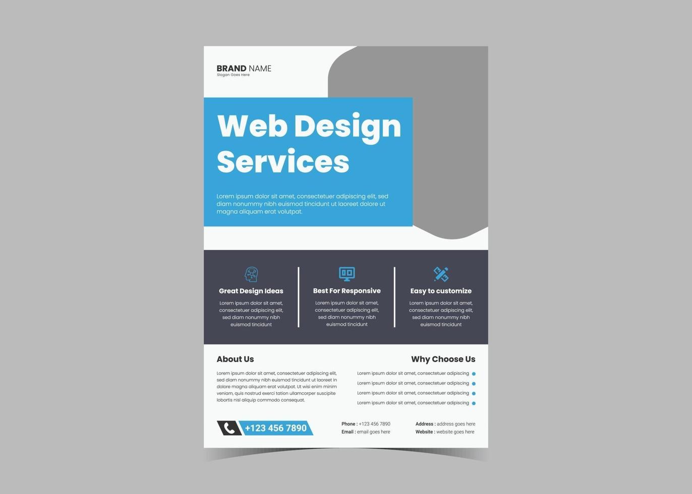 Web design service flyer template idea concept. vector