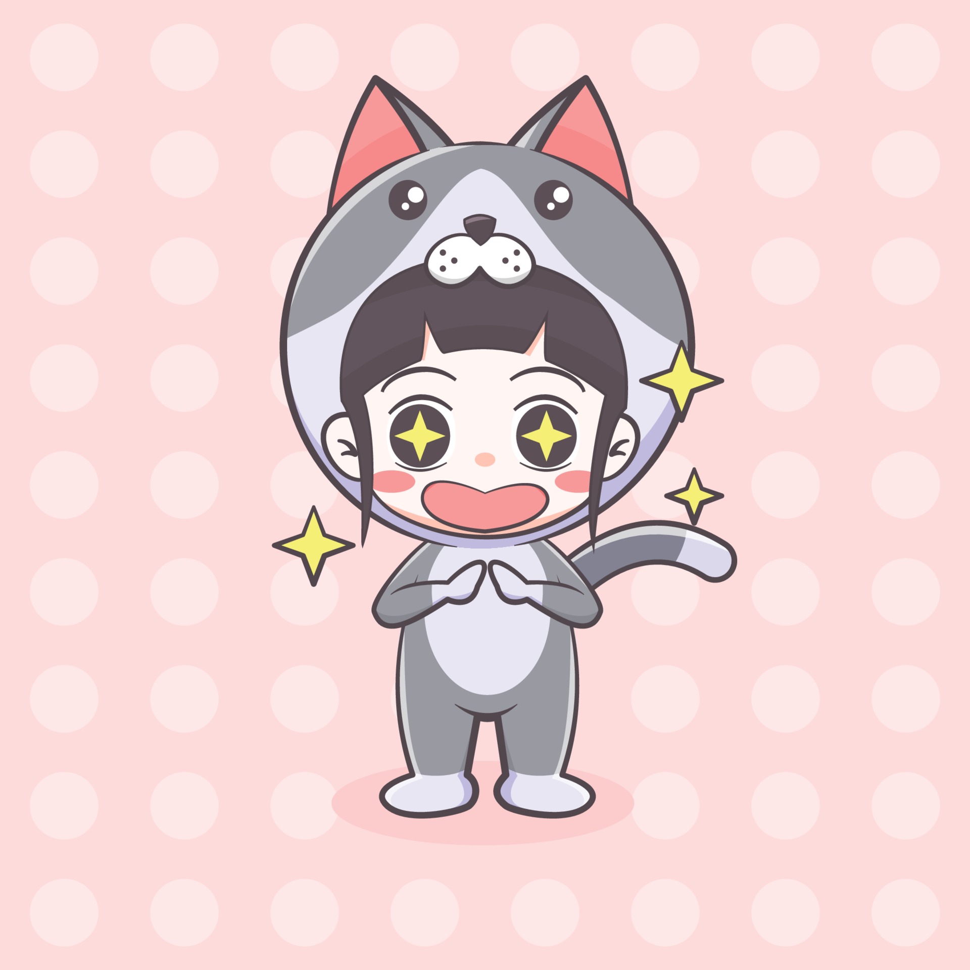 Premium AI Image  Cute Anime cat girl with cat ears and a tail wearing a  sailor outfit on colorful background with playful details like hearts and  paw prints manga style illustration