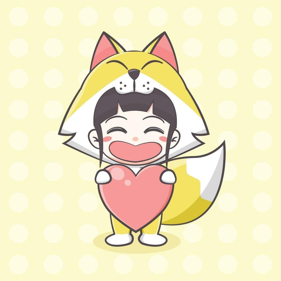 Cute fox costume girl cartoon illustration vector