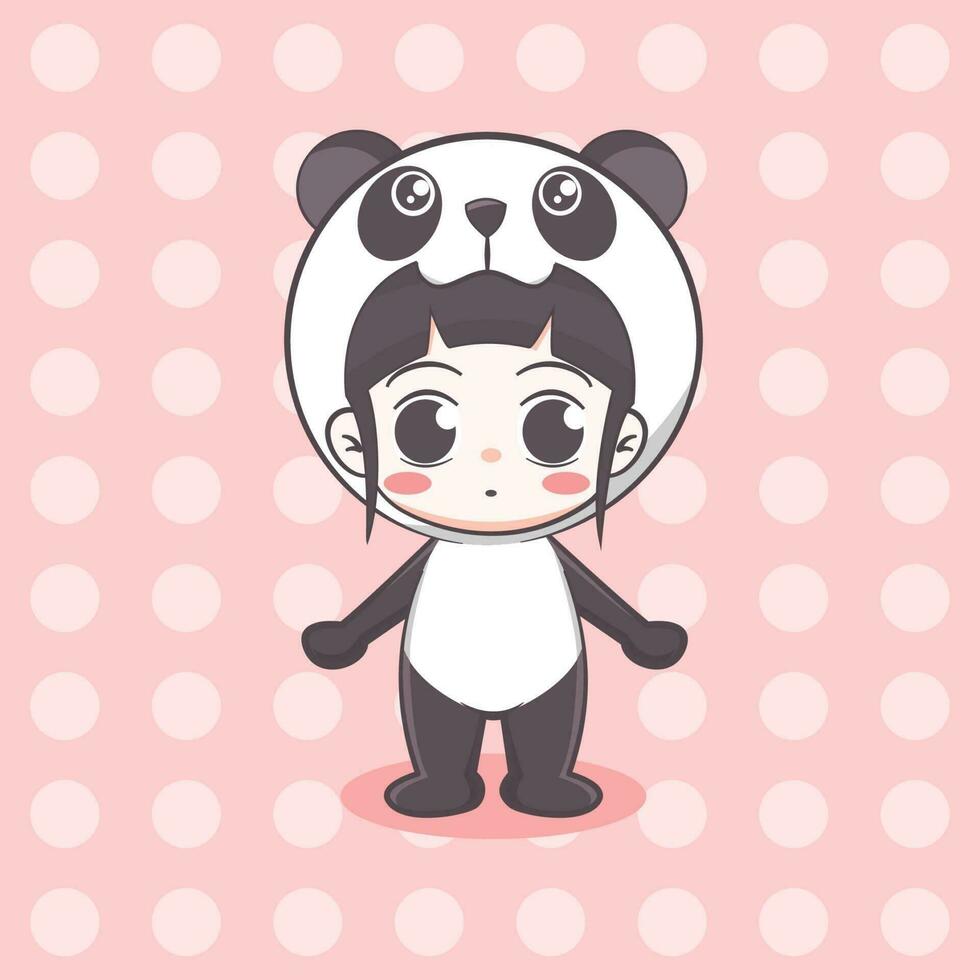 Cute panda costume girl cartoon illustration vector