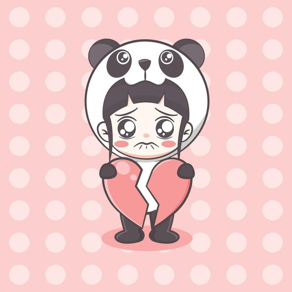 Cute panda costume girl cartoon illustration vector