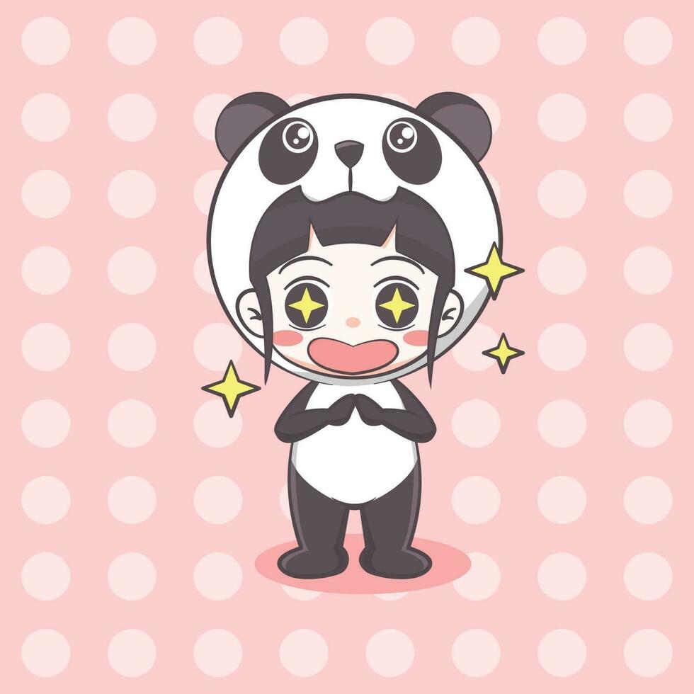 Cute panda costume girl cartoon illustration vector