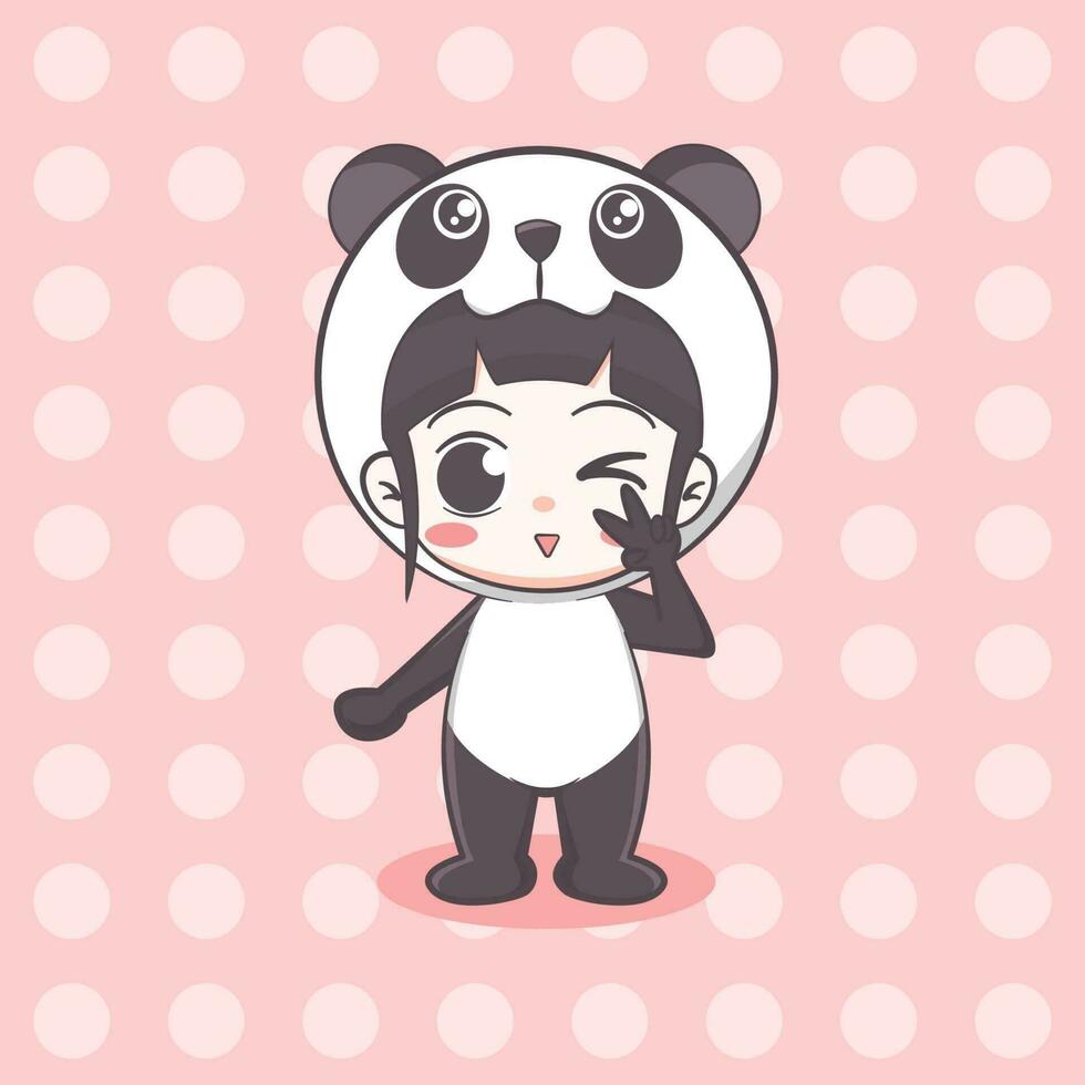 Cute panda costume girl cartoon illustration vector