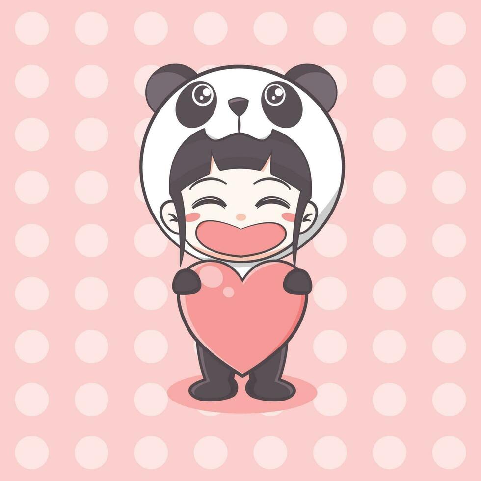 Cute panda costume girl cartoon illustration vector