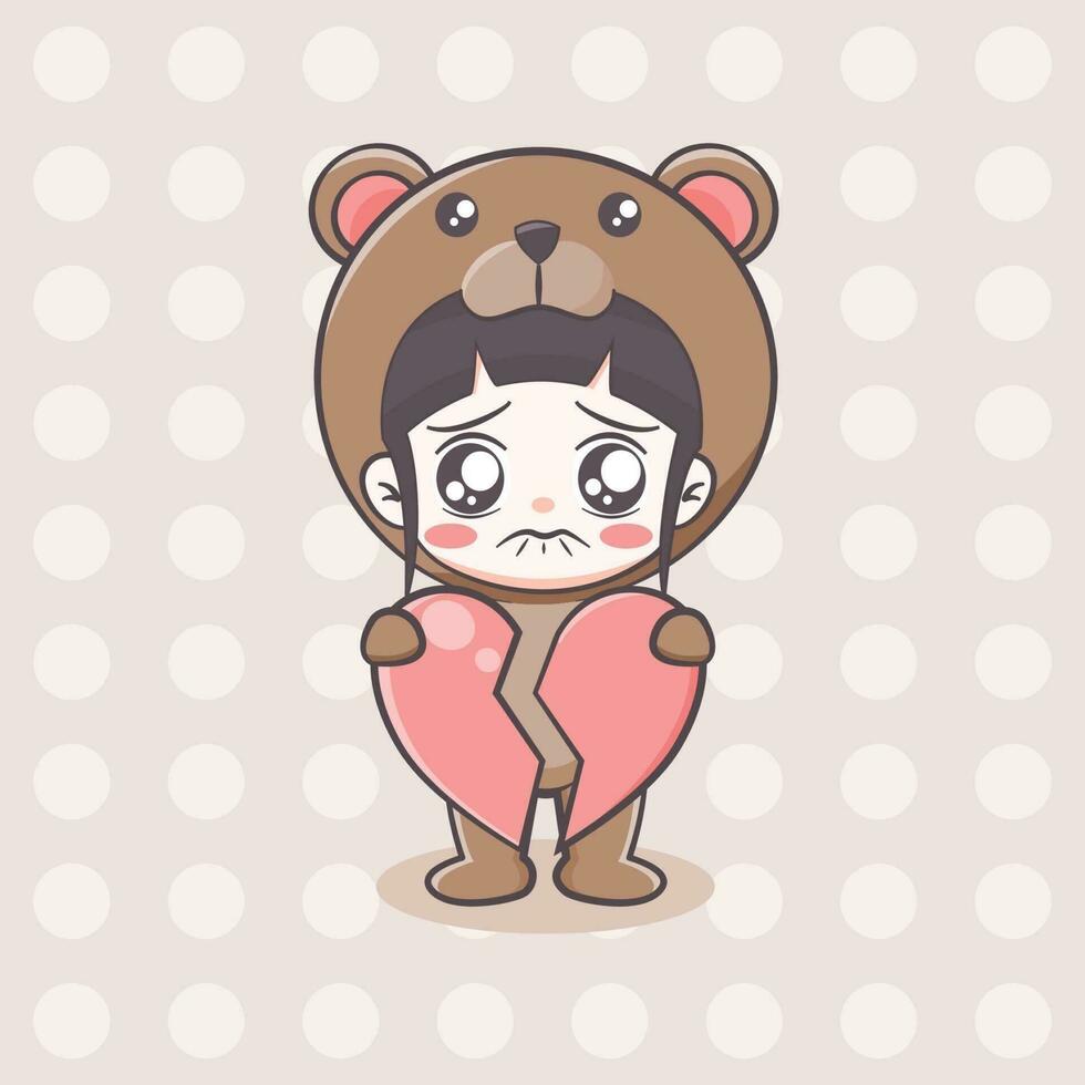 Cute bear costume girl cartoon illustration vector