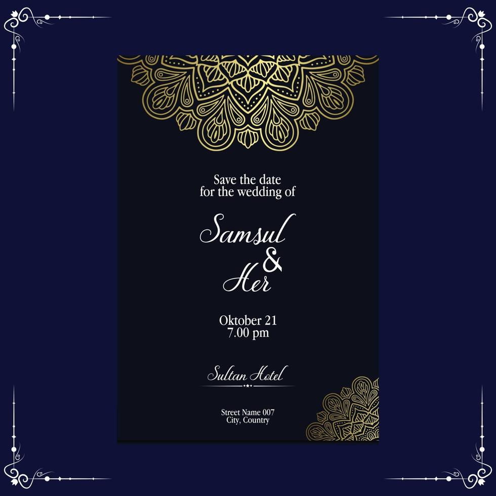 Fondo adornado de mandala de oro de lujo para invitación de boda vector