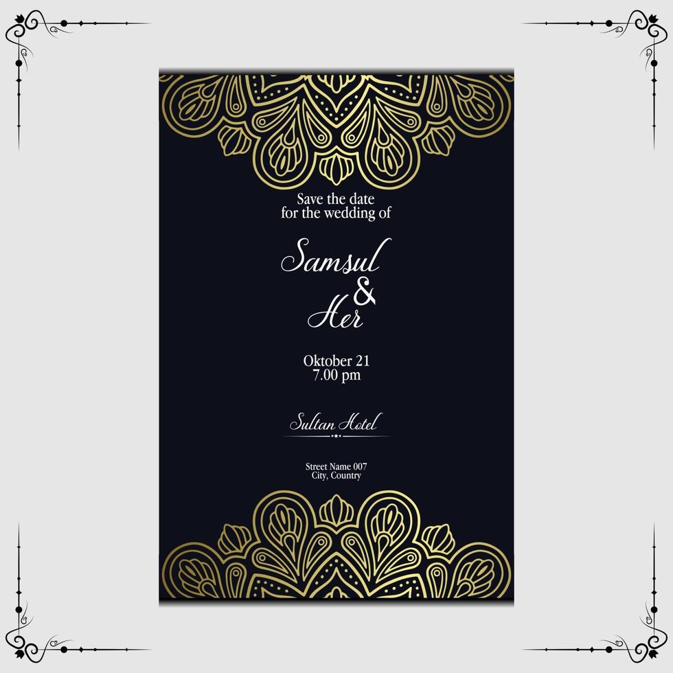 Luxury gold mandala ornate background for wedding invitation vector