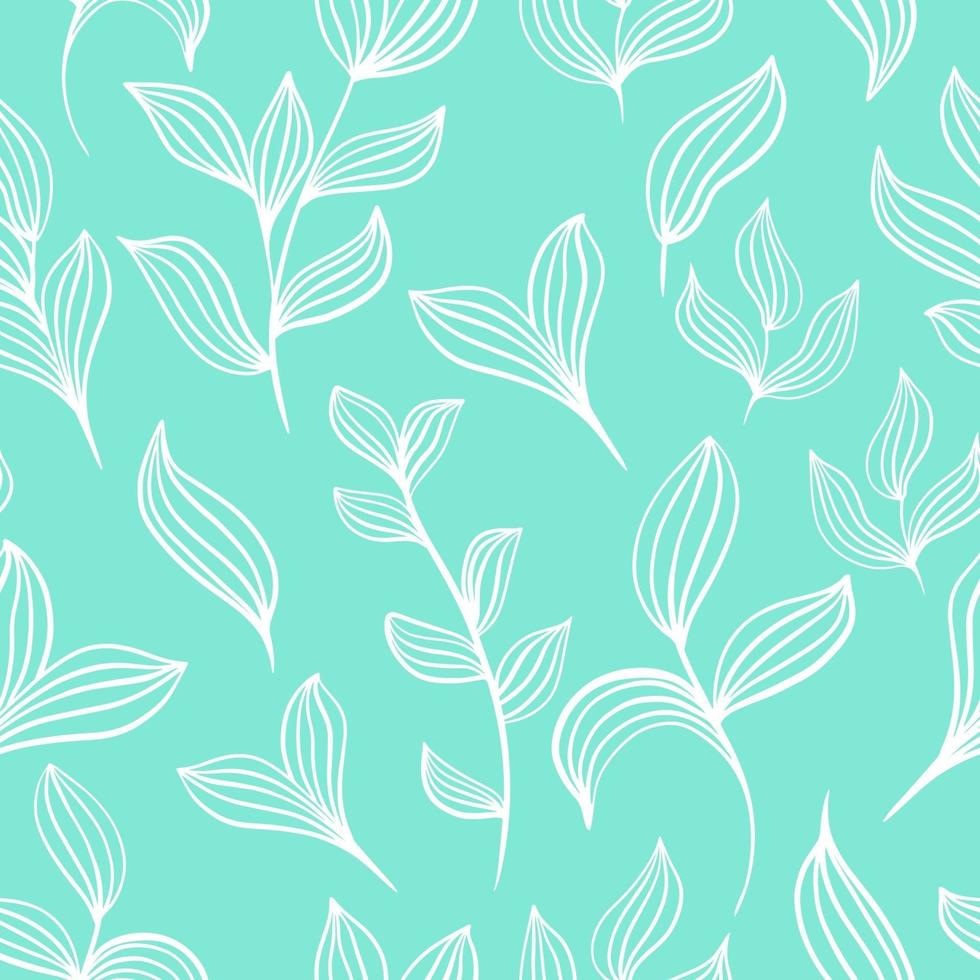 Pattern of delicate white leaves on a mint background vector