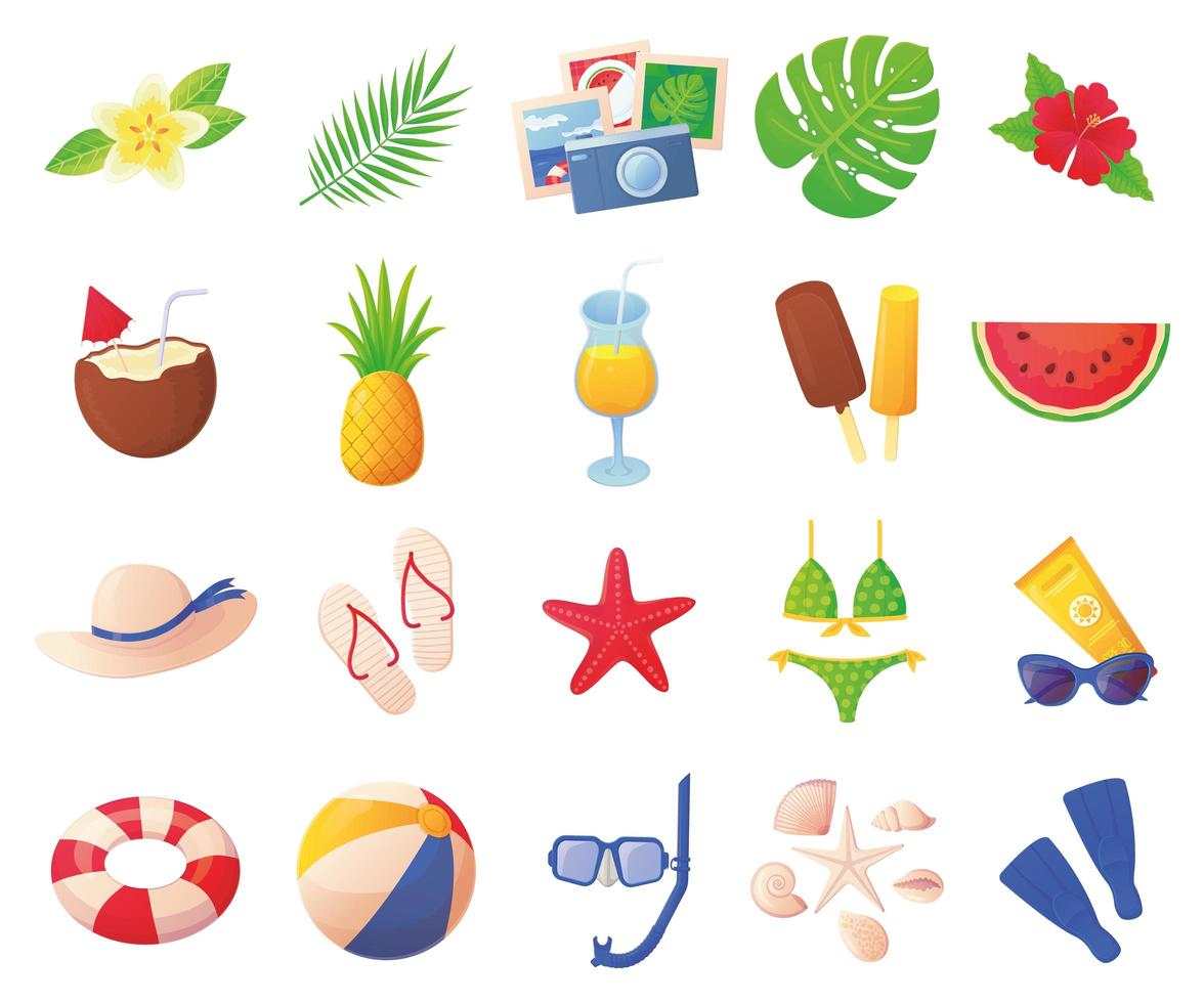 Set of summer colorful elements. Beach vacation vector
