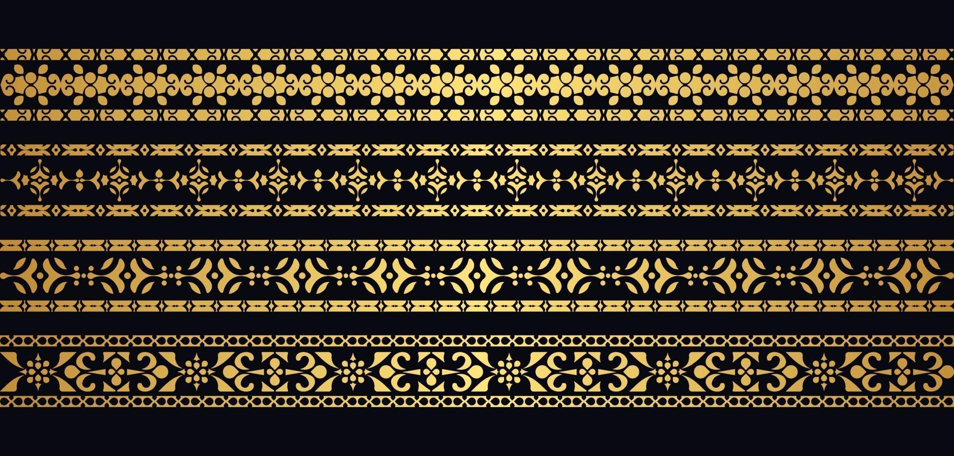 Luxury ornament style ethnic seamless borders set vector