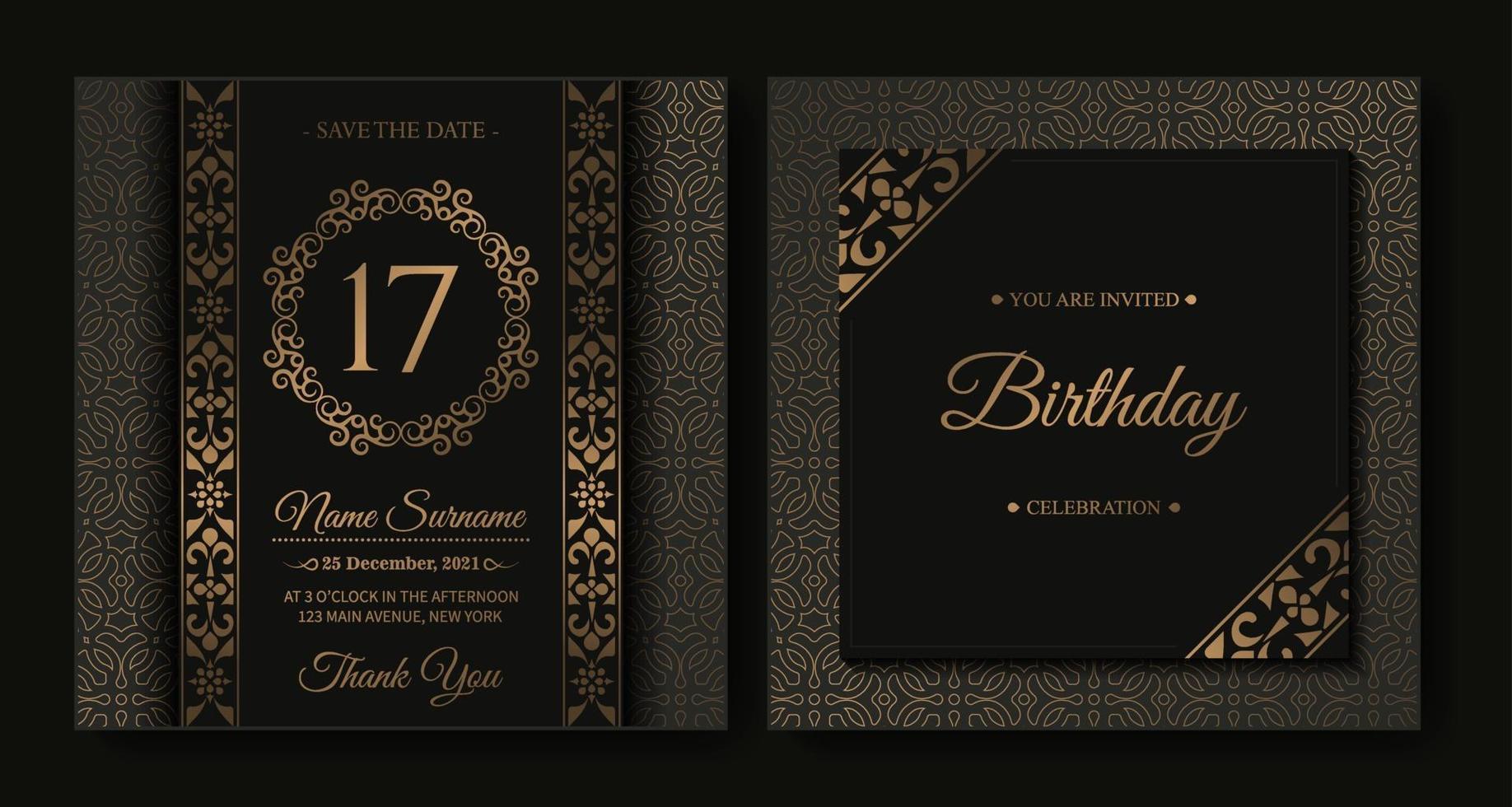 invitación de cumpleaños elegante del estilo del modelo del ornamento vector