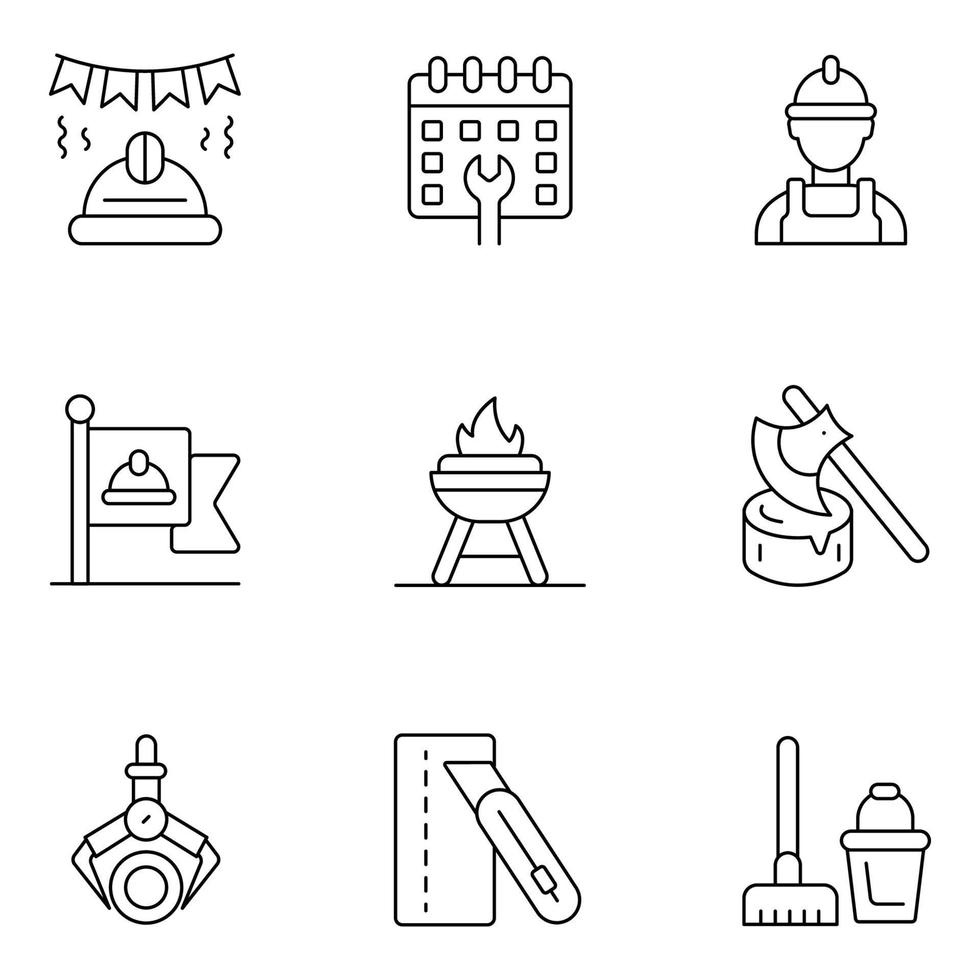 Labor Day Thin Line Icons vector