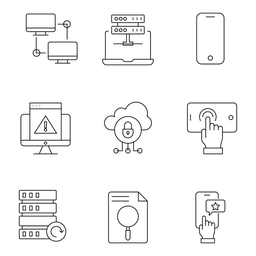 iconos de líneas finas de tecnología y hardwear vector