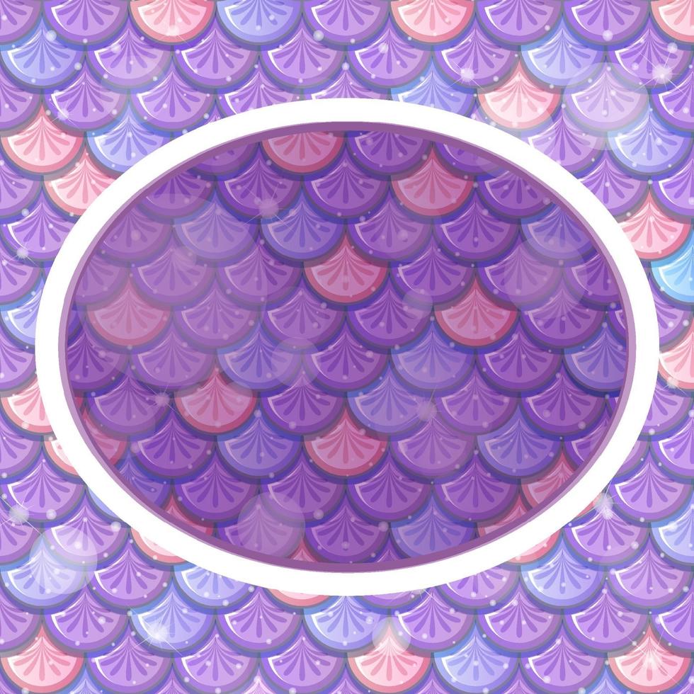 Oval frame template on purple fish scales background vector