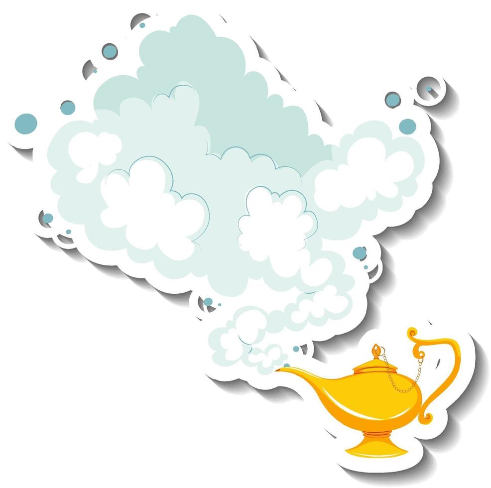 Genie Magic Lamp With Smoke Cartoon Sticker vector