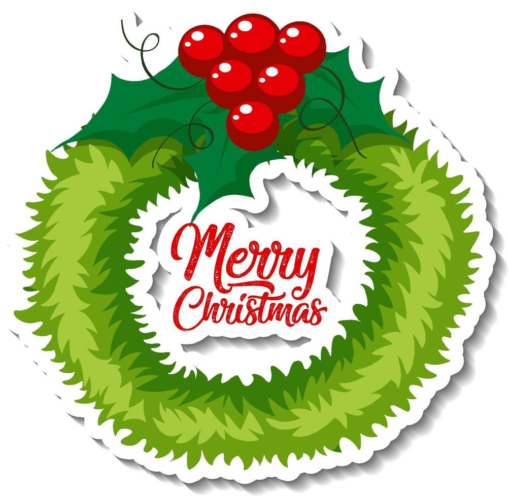 Sticker template with Christmas wreath isolated vector