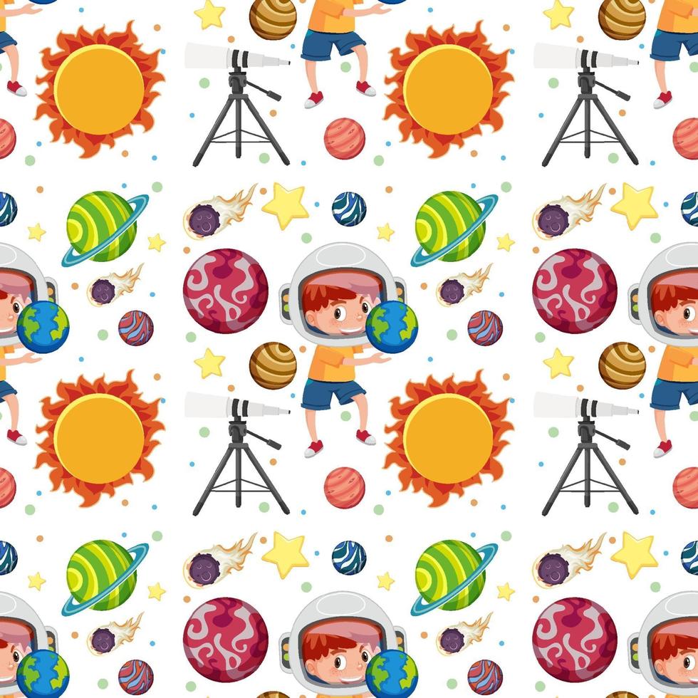 Children learning solar system seamless background vector