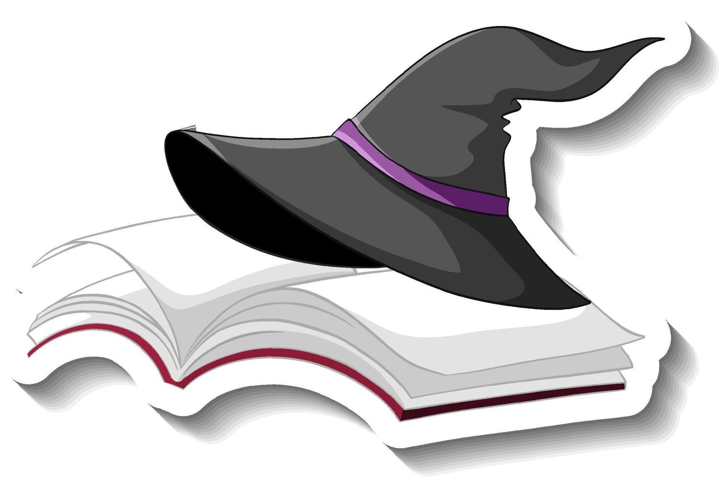 Witch hat on the book cartoon sticker on white background vector