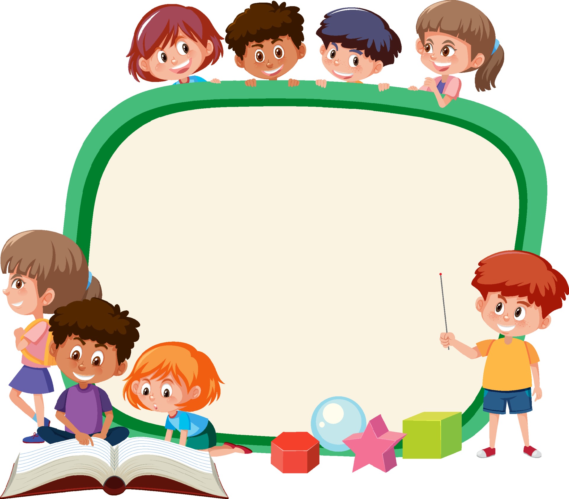 Empty board with many school kids cartoon character 3253090 Vector Art