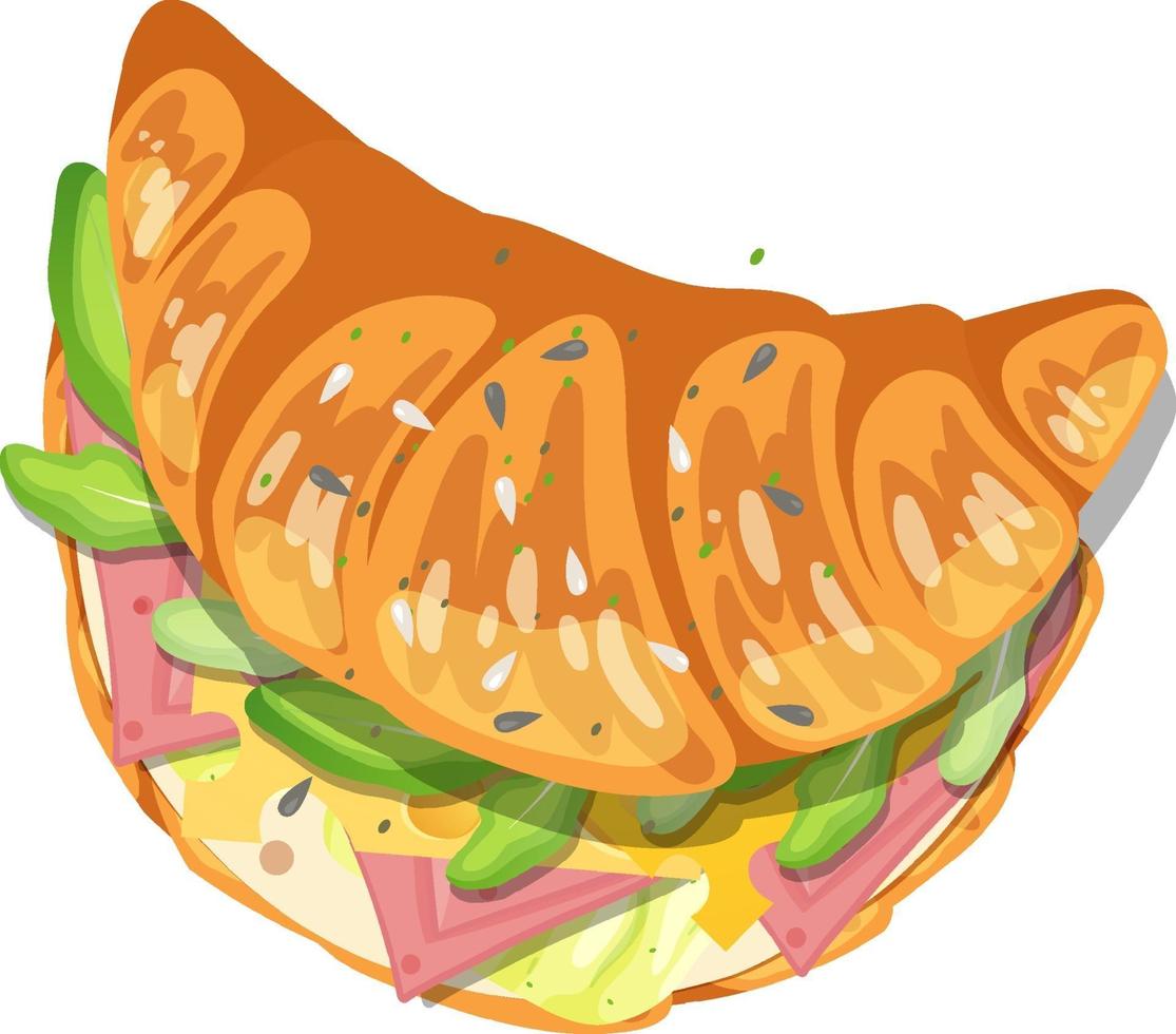 Croissant sandwich with ham and vegetable inside isolated vector