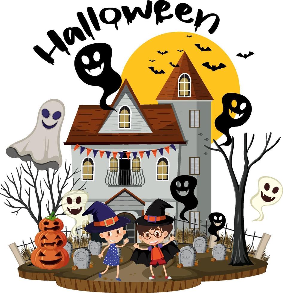 Halloween festival with haunted mansion vector
