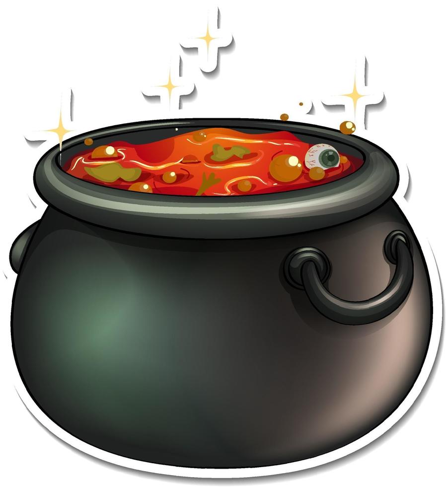 Cauldron with red potion cartoon sticker vector