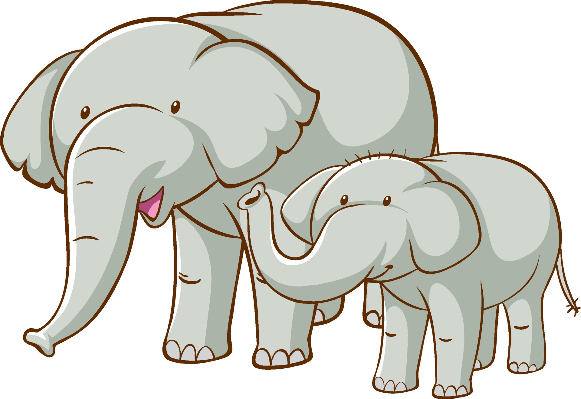 Big and small cartoon elephants. Vector clip art illustration with