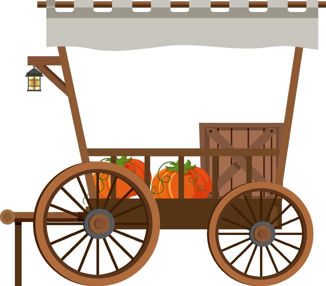 Medieval wooden wagon with pumpkins vector