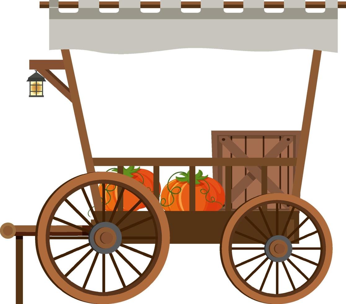 carro de madera medieval con calabazas vector