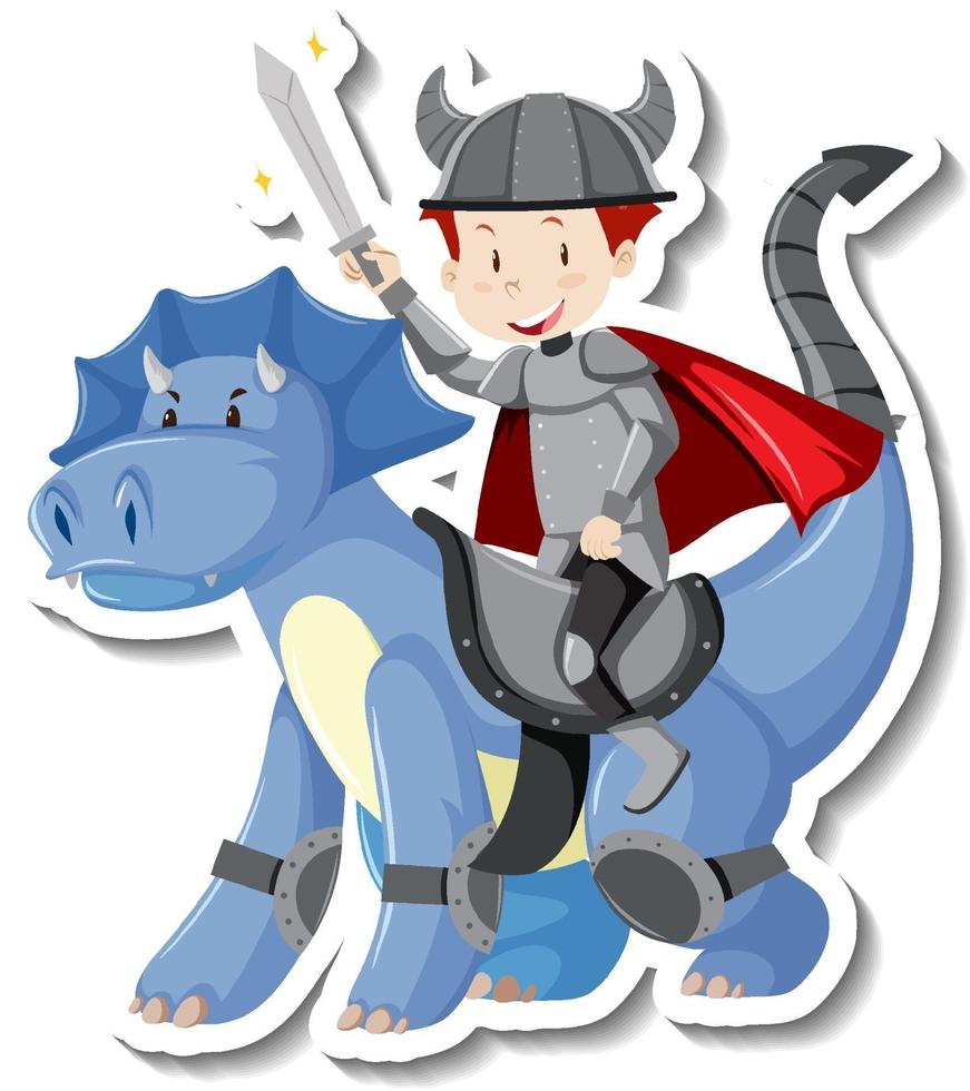Knight riding a dragon cartoon sticker vector