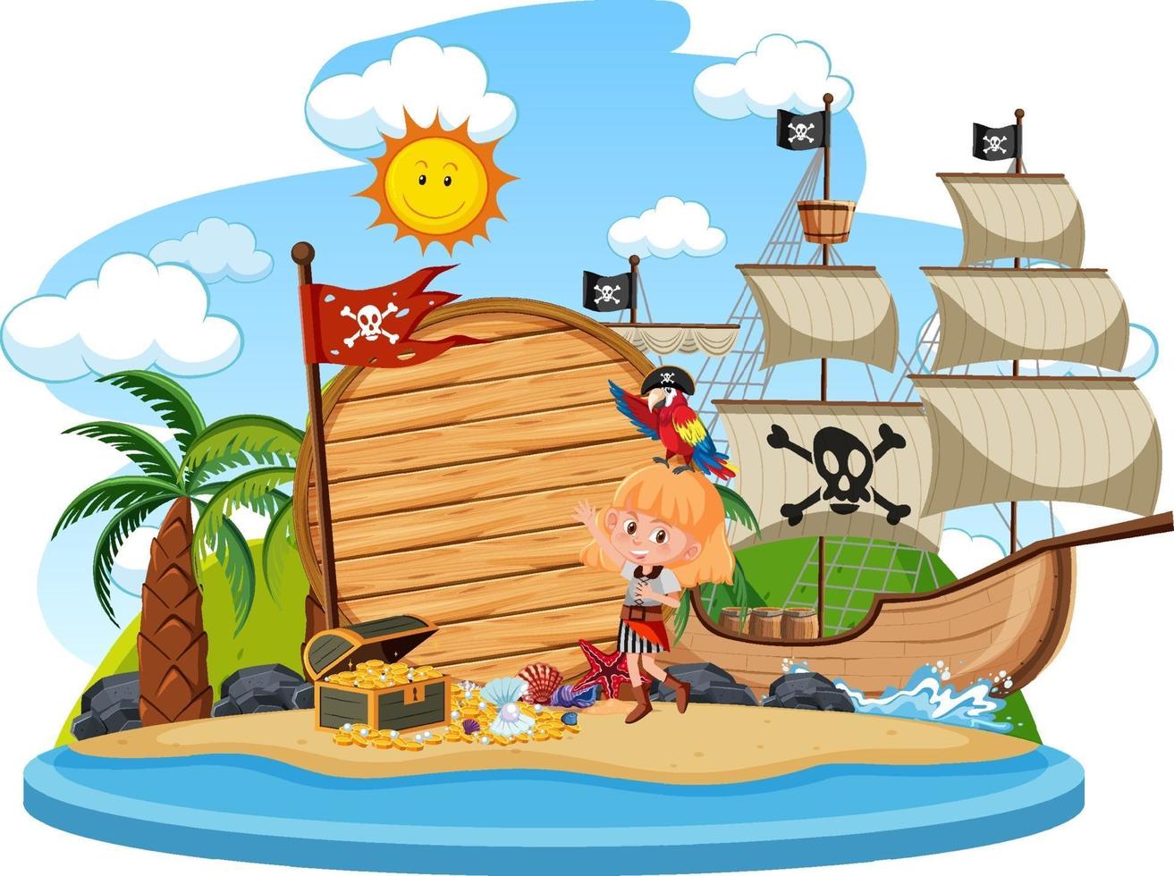 Pirate Island with blank banner template isolated vector