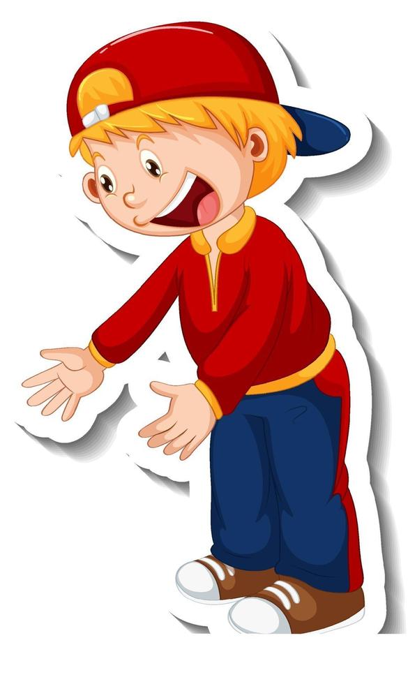 Sticker template with a boy cartoon character isolated vector