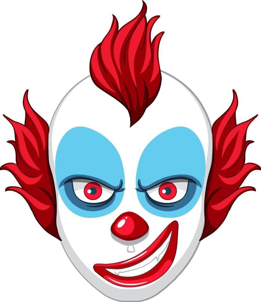 Cara de payaso espeluznante sobre fondo blanco. vector