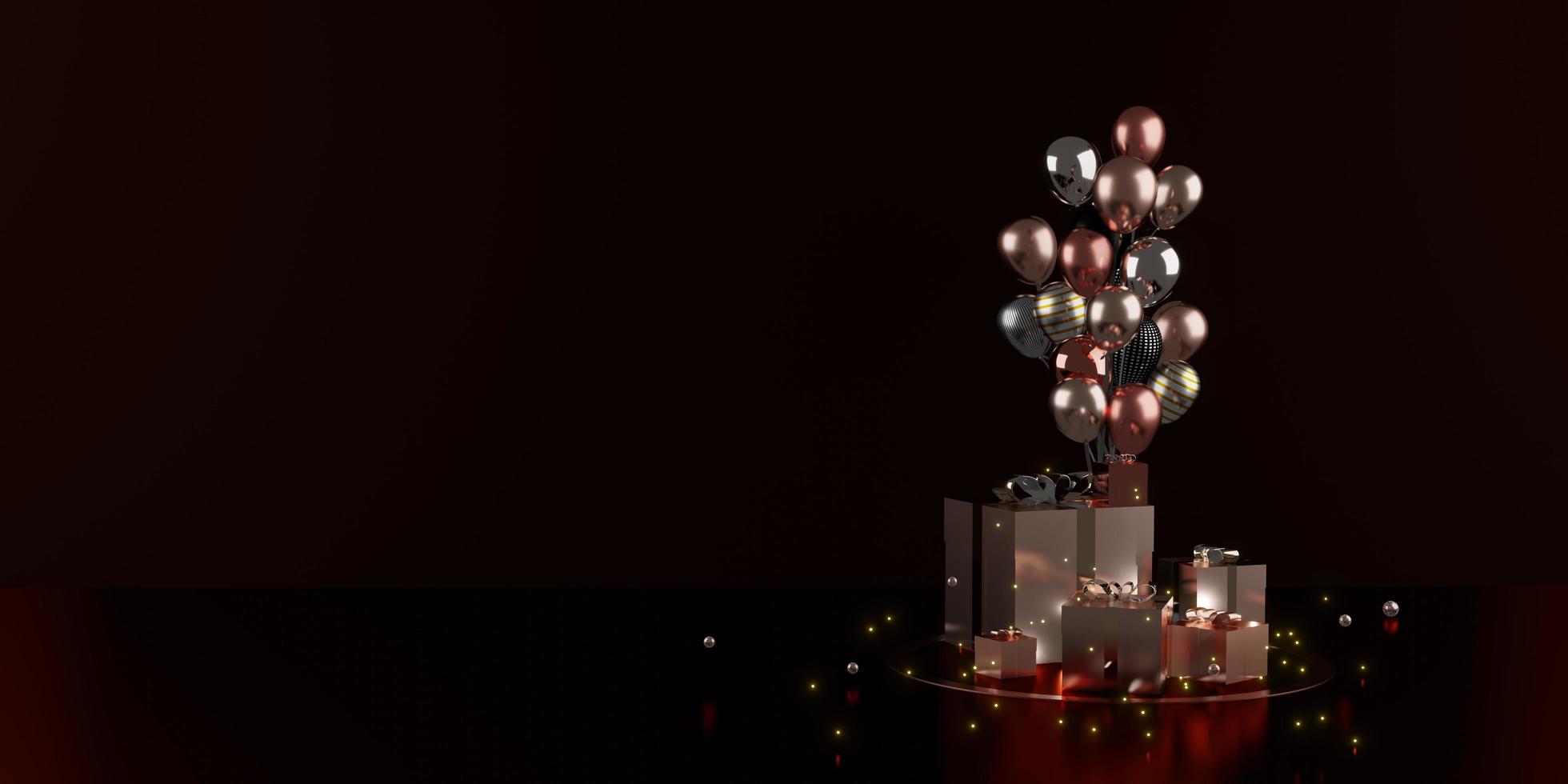 caja de regalo y cinta de fondo de decoración navideña foto