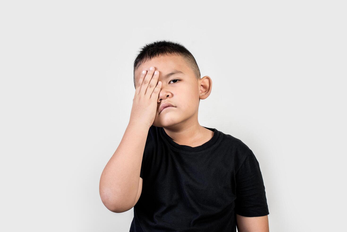 Funny portrait boy studio photo. photo