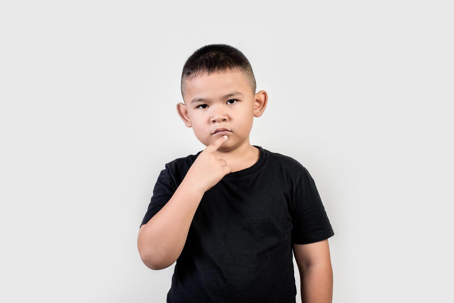 Funny portrait boy studio photo. photo