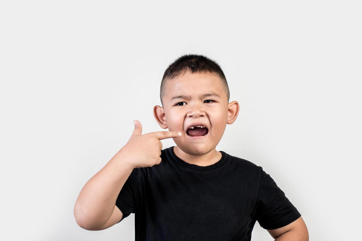 Funny portrait boy studio photo. photo