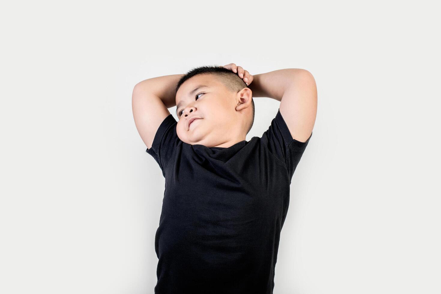 Funny portrait boy studio photo. photo